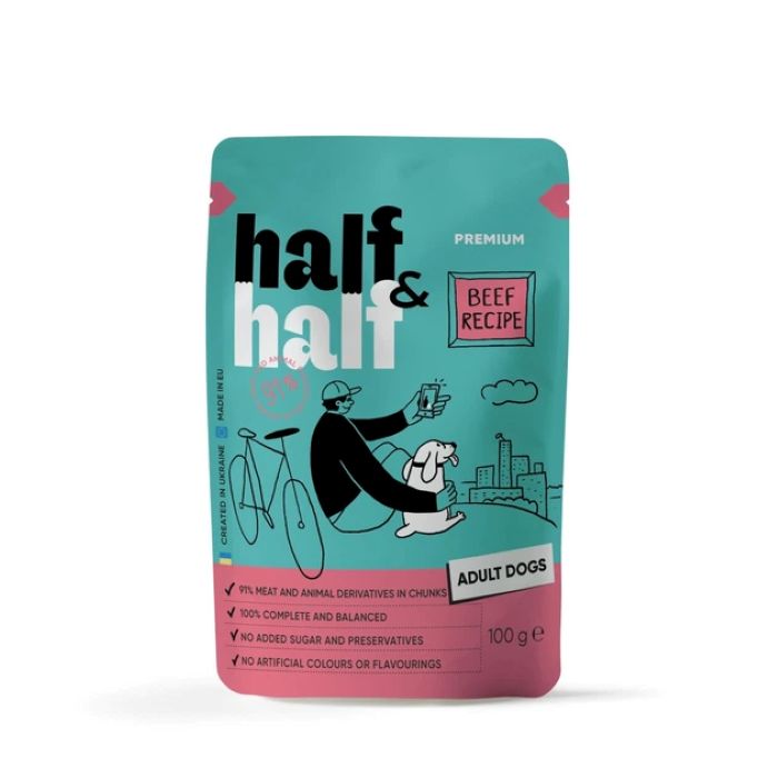 Корм вологий Half&amp;Half Beef in Gravy for Adult Dogs шматочки яловичини в соусі для дорослих собак 100 г