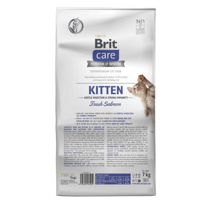 Brit Care Cat Grain Free Kitten Gentle Digestion Strong Immunity для кошенят для міцного імунітету з лососем