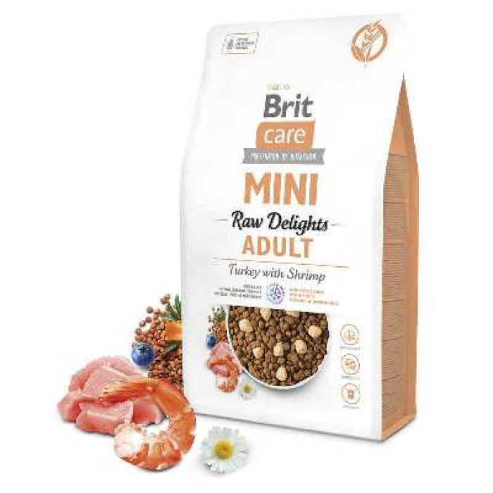 Brit Care Mini Raw Delights Turkey with Shrimp - Сухой беззерновой корм с индейкой и креветкой для взрослых собак малых пород