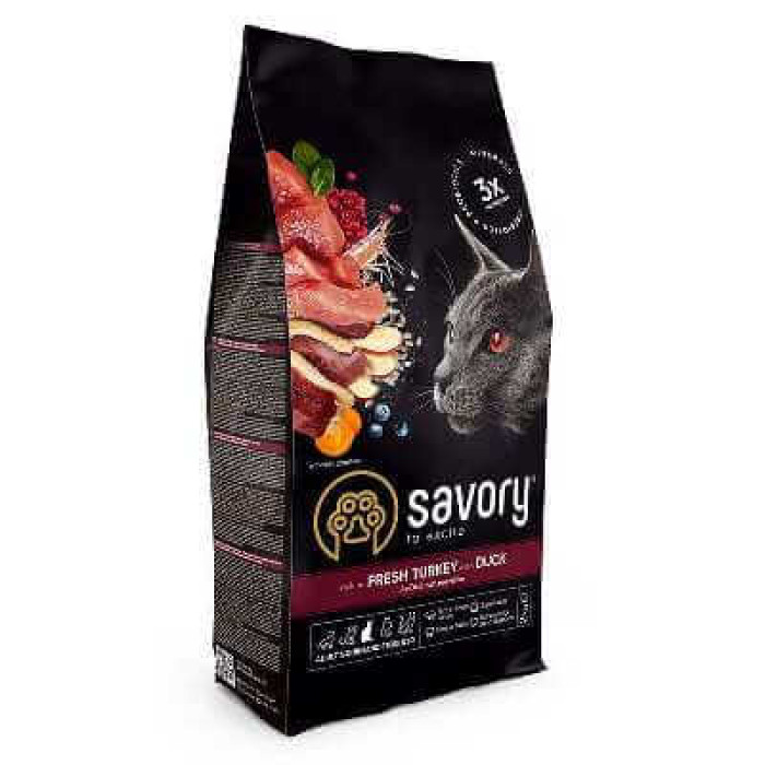 Savory Adult Cat Steril Fresh Turkey and Duck - Сухий корм з індичкою та качкою для дорослих стерилізованих котів