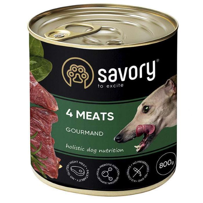Savory Dog Gourmand 4 meats - Wet food with four types of meat for adult gourmet dogs of all breeds