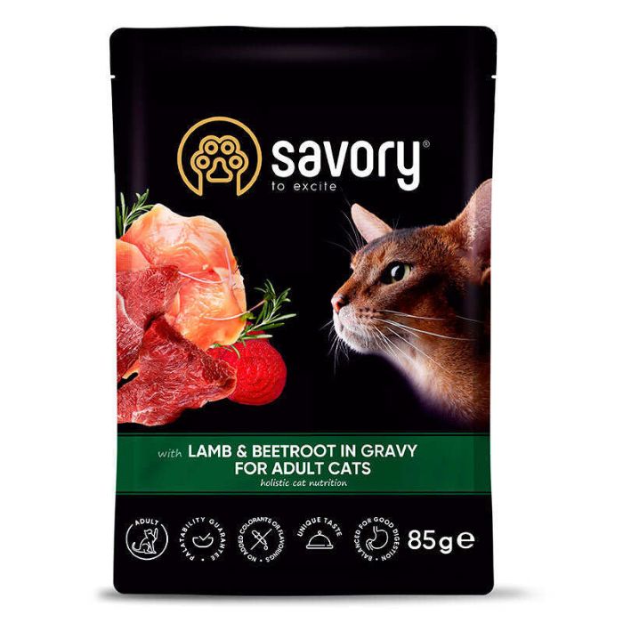 Savory Lamb and Beetroot in Gravy for Adult Cats - Вологий корм ягня з буряком в соусі для дорослих котів