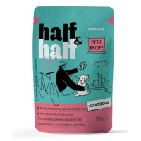 Корм влажный Half and Half, Beef in Gravy for Adult Dogs, кусочки говядины в соусе для взрослых собак, 100 г