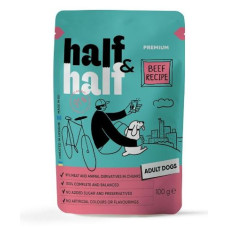 Корм вологий Half and Half, Beef in Gravy for Adult Dogs, шматочки яловичини в соусі для дорослих собак, 100 г