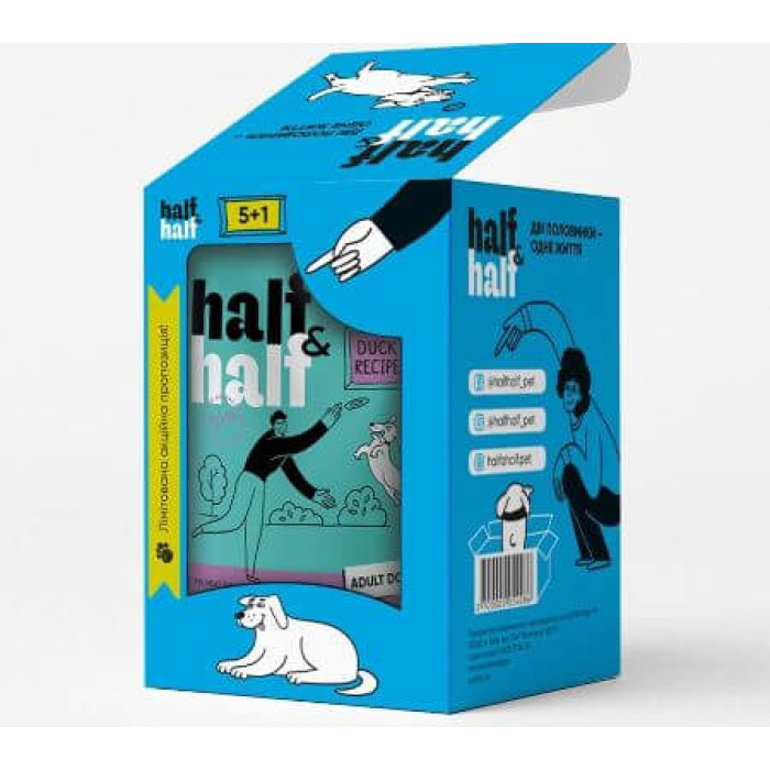 Half and Half "5+1" wet food set for adult dogs, pieces with duck in sauce, pouches, 6 pcs*100 g