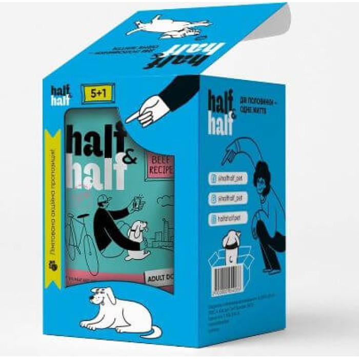 Half and Half "5+1" wet food set for adult dogs, pieces with beef in sauce, pouches, 6 pcs*100 g