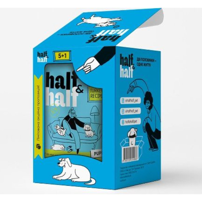 Набор влажных кормов Half and Half "5+1" для щенков, кусочки с индейкой в ​​соусе, паучи, 6 шт*100 г